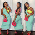 summer european and american style women's clothing:  new fashion sexy color block cutout ring sleeveless dress