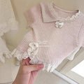 Girls' summer outfit set: new sweet pink lace short-sleeve top and tulip pants two-piece cotton set for baby girls