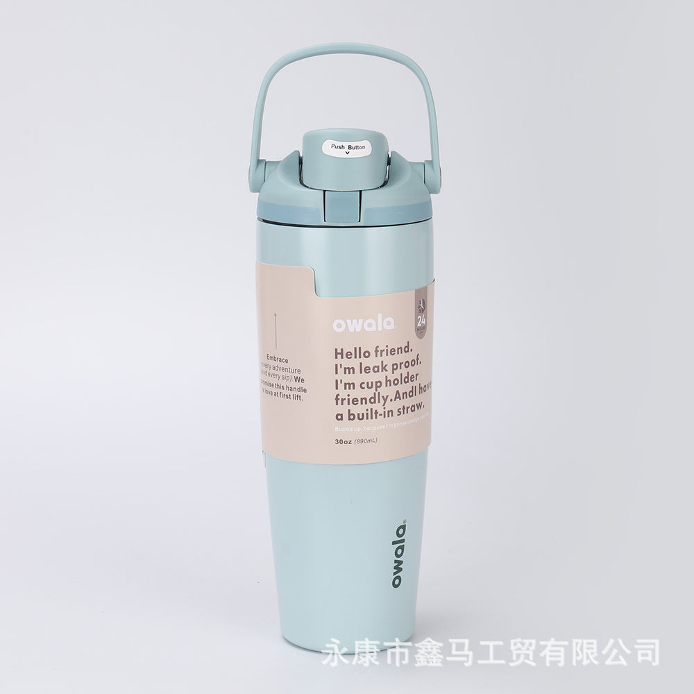 New arrival high-looking owala fruit cup outdoor portable satchel car cup 304 stainless steel straw thermos cup
