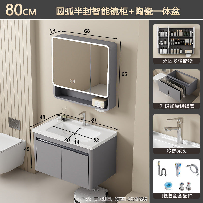Bathroom cabinet ceramic all-in-one basin sanitary for home wash basin wash basin combination honeycomb aluminum storage j mirror