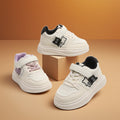 Kids' white sneakers:  spring/autumn new collection - boys' and girls' athletic shoes, casual skate shoes, leather upper, soft sole, first walker sneakers