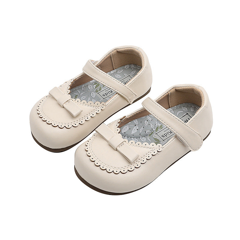 Vancahao girls' leather shoes -  spring/autumn new collection - country style soft sole flats with bow detail - versatile princess shoes