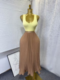 K-stylehigh waist elastic waist pure colorpleated skirt a-line skirt slimming lookeasiest for matchwork clothing skirt