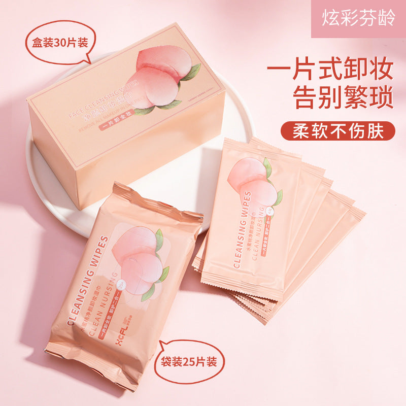 Colorful fenling water peach scented makeup remover wipes 30 pieces, independent and portable, gentle cleansing, soft and not harmful to the skin