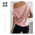 spring solid color satin faux silk asymmetrical one-shoulder off-the-shoulder sleeveless pullover blouse - european & american style women's clothing