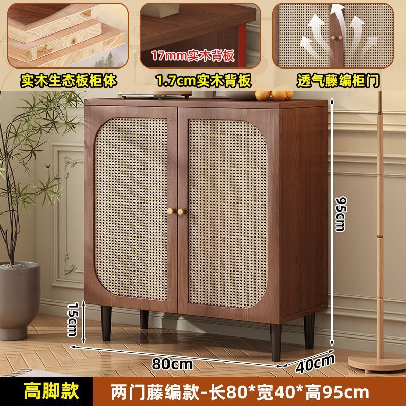 Medieval style sideboard for home small apartment living room solid wood tea cabinet casual rattan storage cabinet storage cabinet