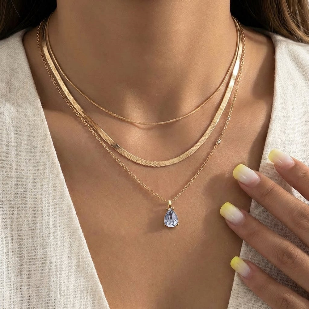 Fashion cross-border fashion simple water drop pendant necklace stylish multi-layered cold style clavicle chain necklace