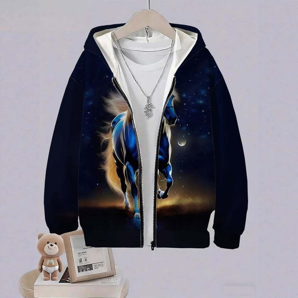 Kids' hoodie jacket, cross-border hot seller: cute cartoon print fashion zip-up hoodie for girls, dropshipping available