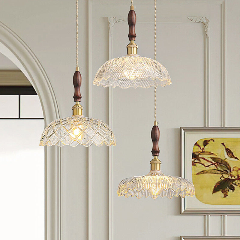 French Internet celebrity three head restaurant lights retro Japanese aluminum glass chandelier walnut dining room dining table bar lighting