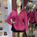 European and american cross-border women's clothing:  summer new arrival - elegant casual turn-down collar versatile striped loose long-sleeve shirt top