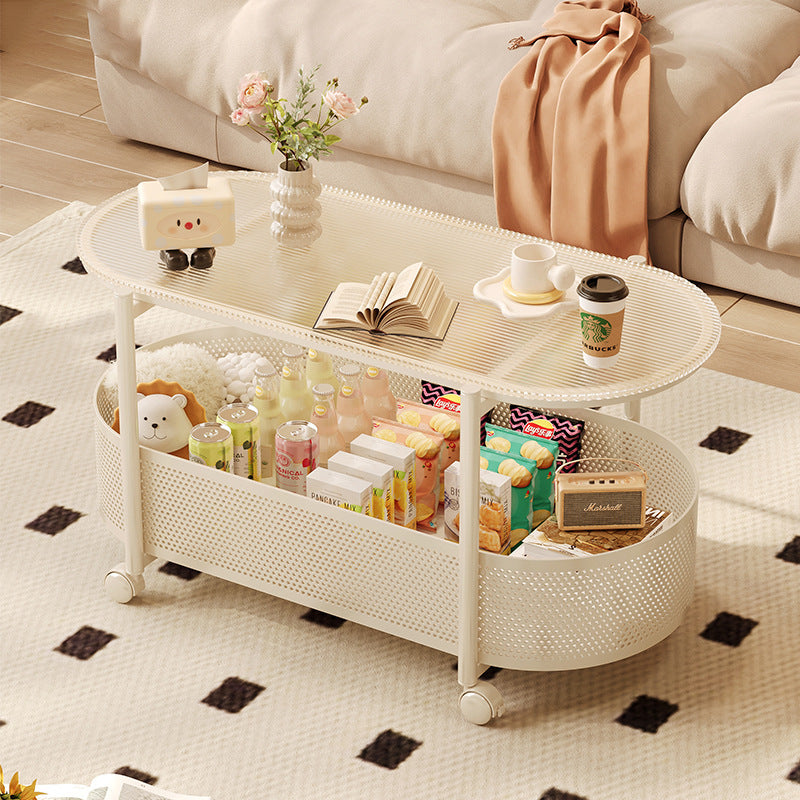 Cream style movable coffee table small apartment living room sofa side cabinet side coffee table simple modern storage trolley