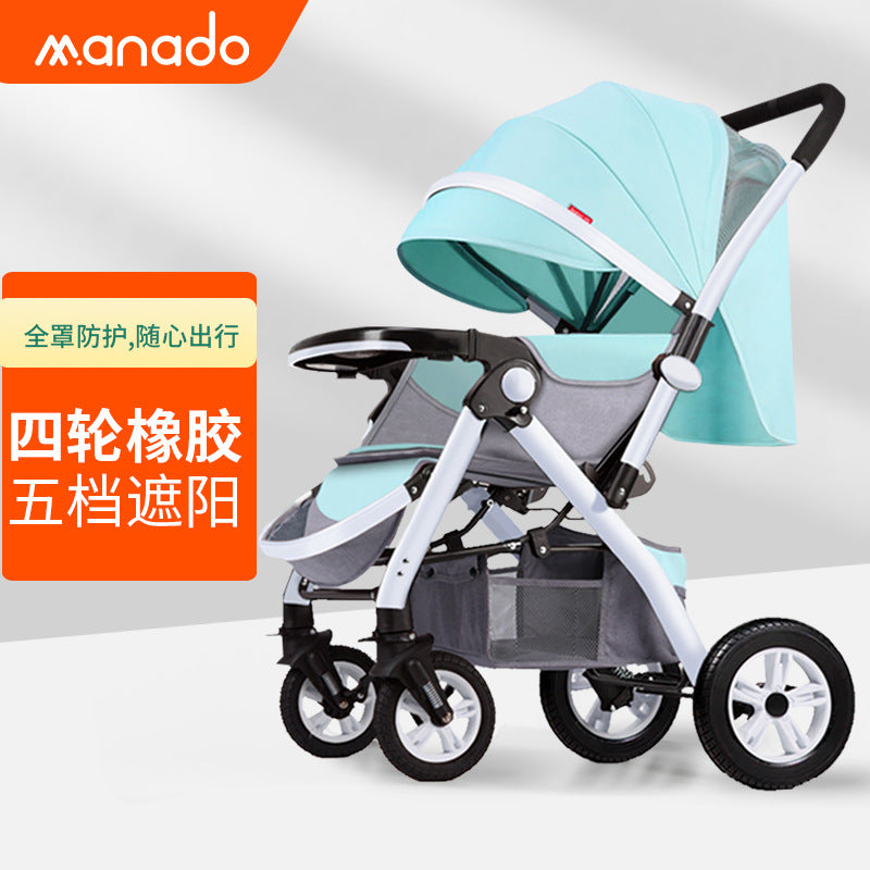 Baby stroller high view sit and lie down lightweight foldable four-wheel rubber two-way large space baby stroller
