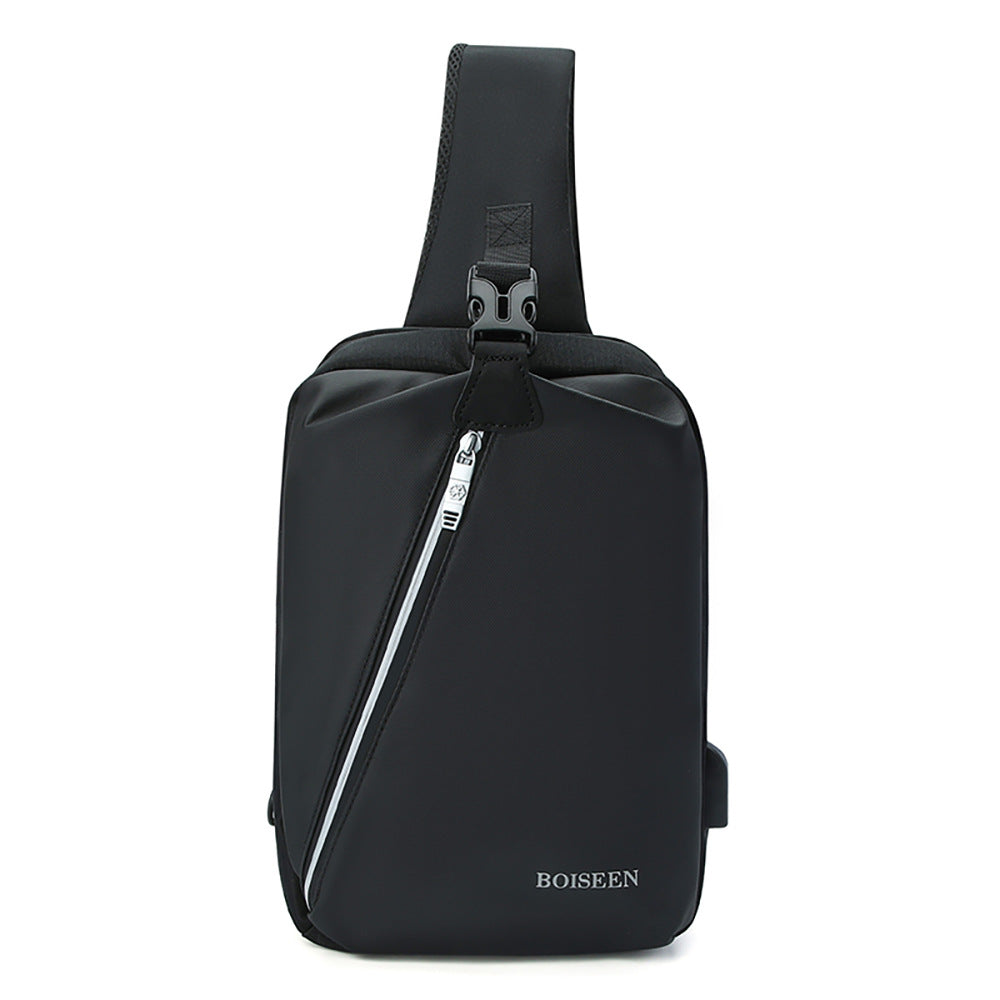 Boiseen  new large-capacity USB port reflective strip men's breast bag business zipper shoulder bag spot