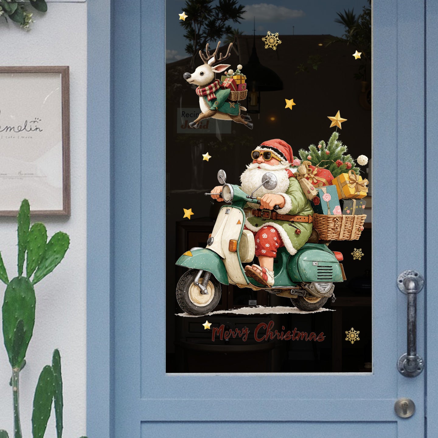 2026 Christmas static glass window sticker Christmas tree gift box star decoration sticker lights pine branch bird sticker