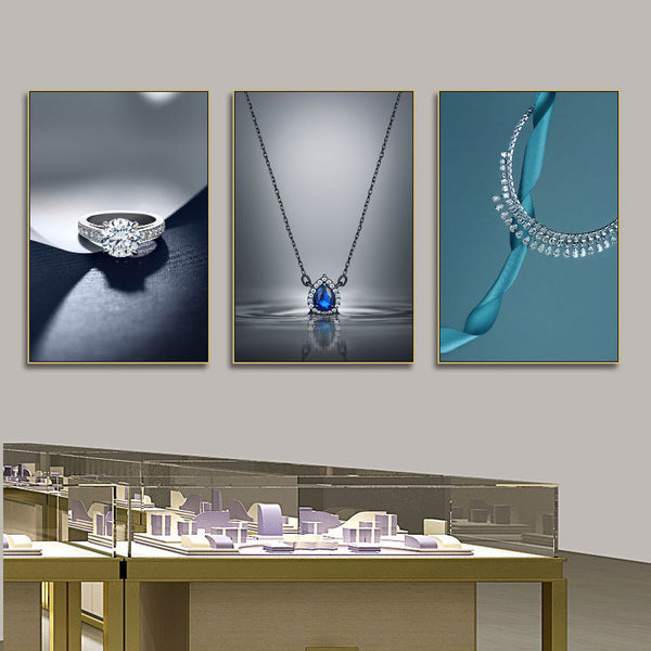 Jewelry store wall decoration diamond gemstone counter store luxury display cabinet mural shopping mall promotional poster hanging painting