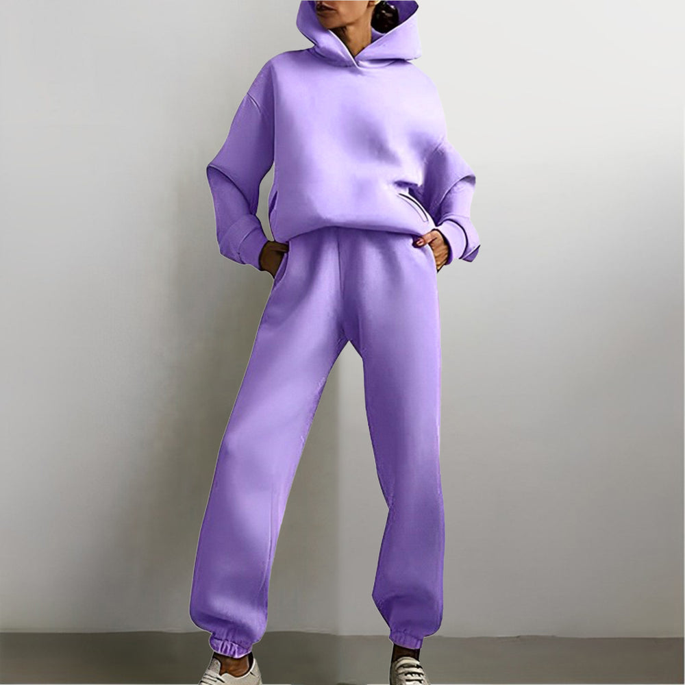 cross-border e-commerce european and american women's clothing: new summer collection - solid color activewear hoodie and casual pants two-piece set