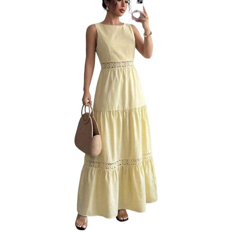 fashionsummernew arrival round neck sleeveless cut outlaceeleganceromanticcasual vacation dress