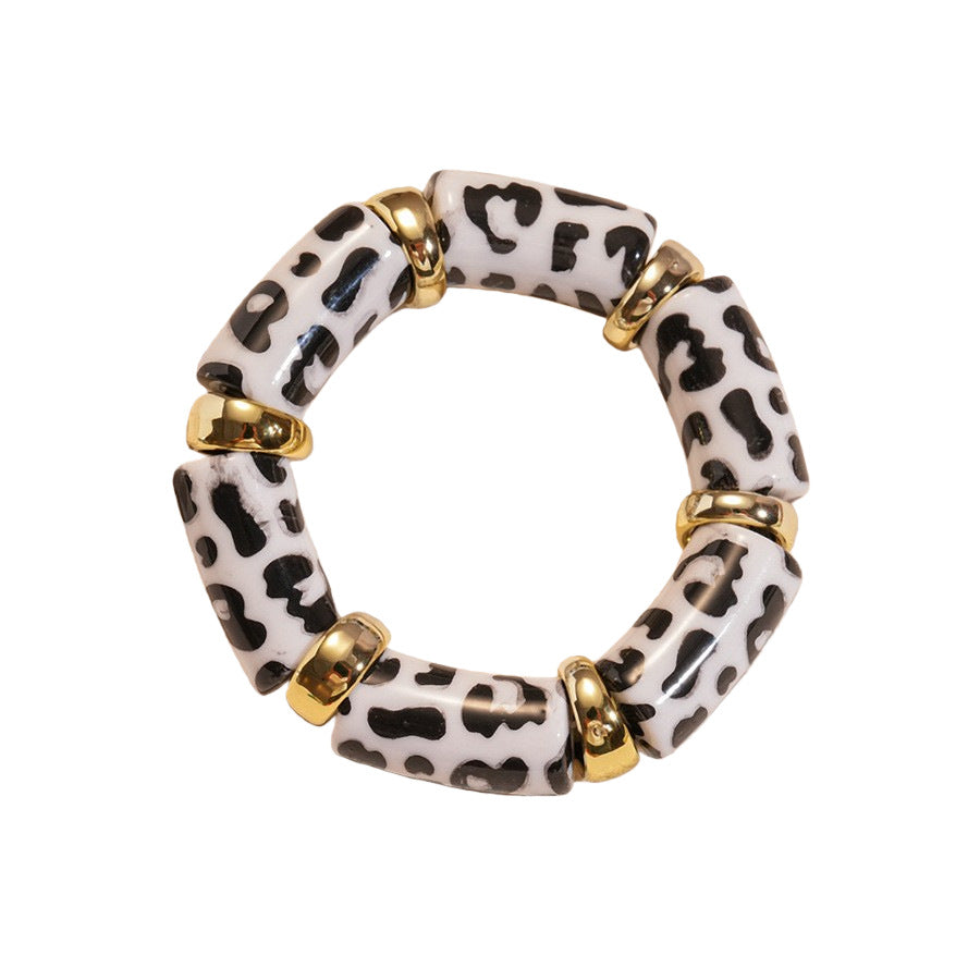 Leopard print acrylic bracelet wholesale - european and american style, edgy & sweet, statement jewelry, high-end aesthetic, color block stretch bracelet
