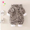 Baby romper - spring/autumn newborn outfit - cute leopard print crawling suit - 0 year old unisex baby fleece jumpsuit