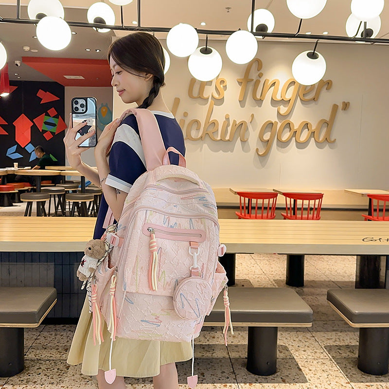 Cute girl backpack schoolbag female Korean version junior high school girls high school students large capacity high value lightweight backpack