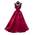 Celebrity style lace doll collar red a-line dress female summer pure lust style high waist waist elegant long skirt work clothing