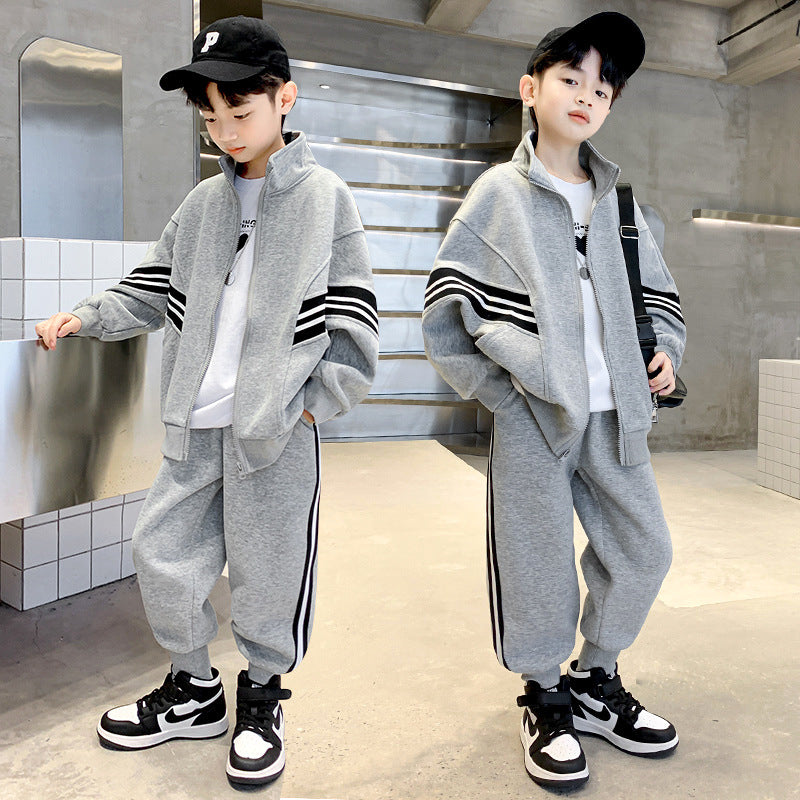 Boys' spring/autumn outfit set,  new style, stylish casual two-piece tracksuit for mid-to-large children, spring collection kids' baseball jacket