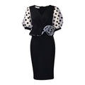 D3166  foreign trade plus size women's clothing  new fashion polka dot mesh patchwork v-neck european and american style dress