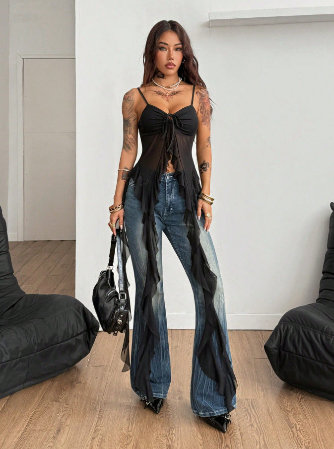 fashion  summer new women's fashion trendy sexy backless adjustable strap chiffon blouse solid color