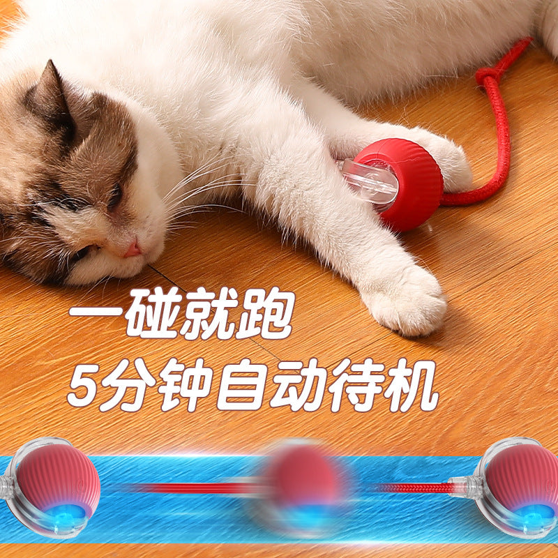 new cat toy gravity smart red rope rolling ball bird sound electric cat teasing ball tooth grinding and bite resistance