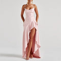 summer new women's fashion: cross-border european and american style elegant solid color ruffle hem asymmetrical dress