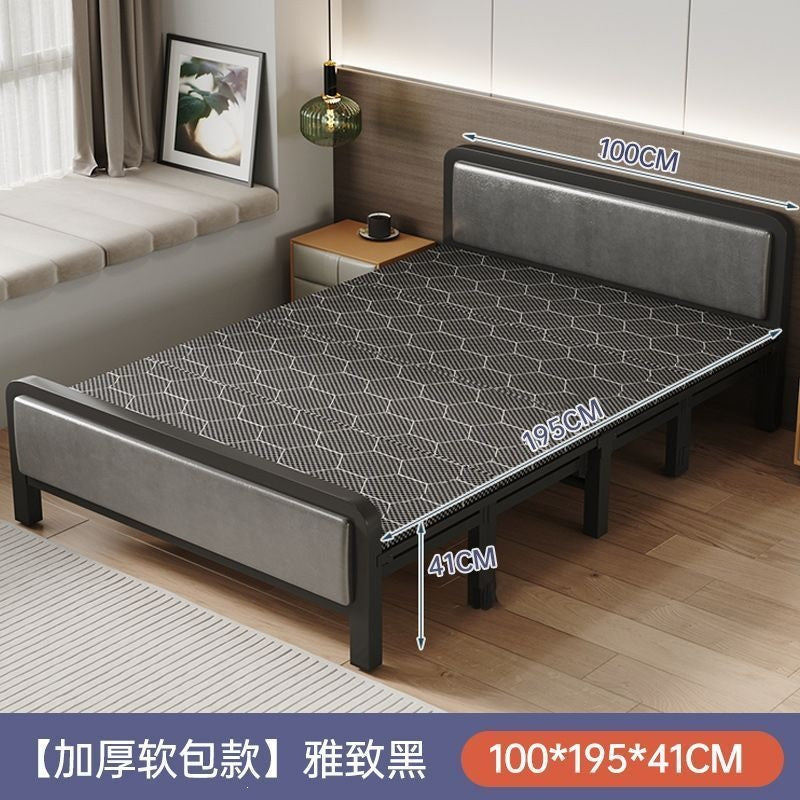 Foldable bed single bed portablefor home reinforced thickened iron frame dormitory double bed rental house simple small bed hard board