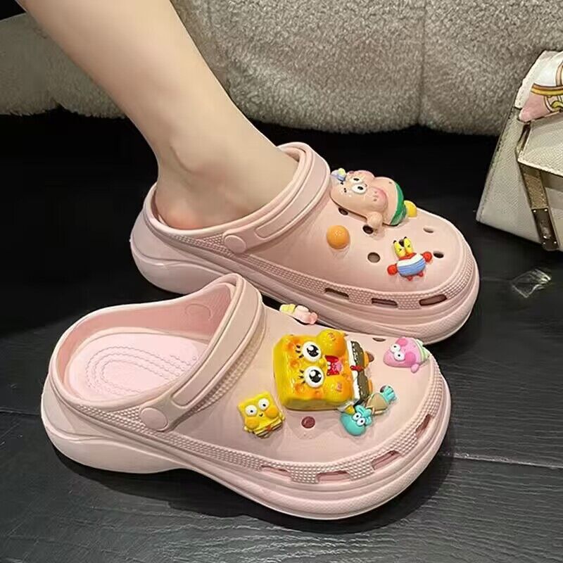 Crocs women's ins trendy summer thick sole high heels nurse baotou half drag cute outwear stepping on shit feeling beach sandals