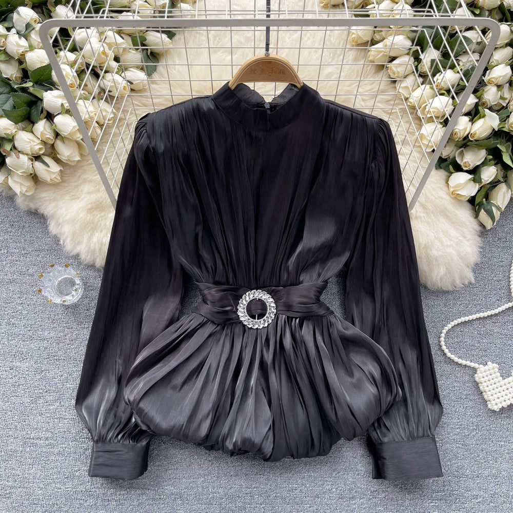 Classy french waist shirt for women with careful strap design and unique pleated ruffle hem frenchtops