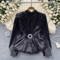 Classy french waist shirt for women with careful strap design and unique pleated ruffle hem frenchtops