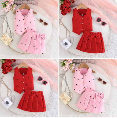 european and american style baby summer outfit: sweet heart pattern kids' set - princess-inspired sleeveless vest dress