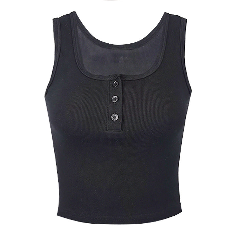 2025 autumn European and American new  women's clothing, sexy slim-fitting open-button pure cotton threaded button sling small vest
