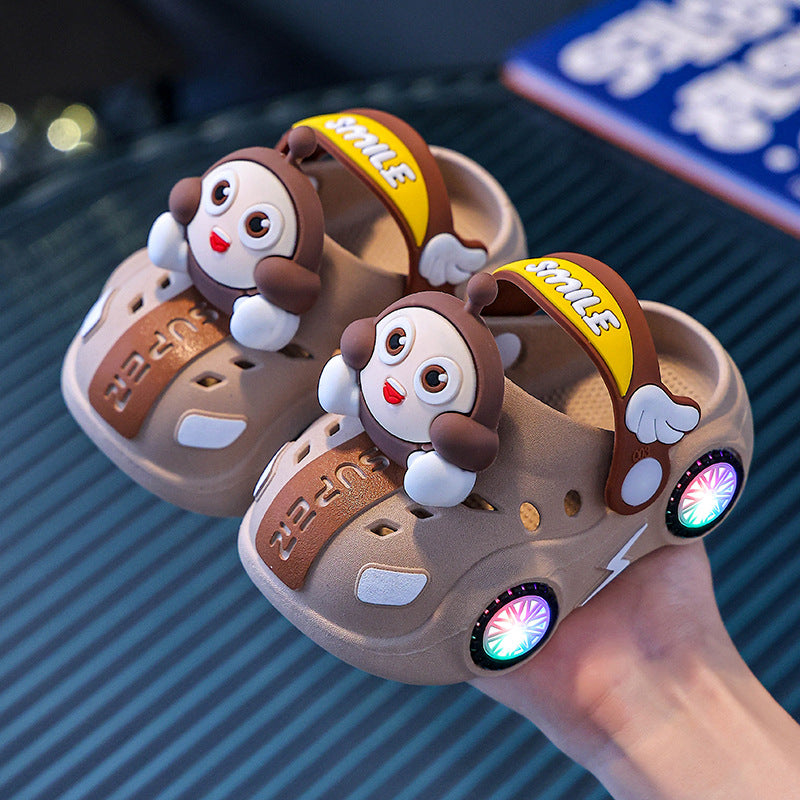 Kids slippers summer baby girl car bright light indoor soft bottomnon-slip sandals slippers boy egg hole shoes