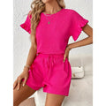 European and american cross-border independent station  solid color summer and spring casual two-piece set: top and shorts
