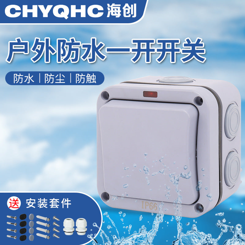 Outdoor waterproof switch single-open double-control surface-mounted outdoor rainproof button box double-open one-open high-power street light 220v