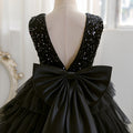 european and american girls' evening dress, long cake skirt, black elegant high-end bow sequin dress, in stock