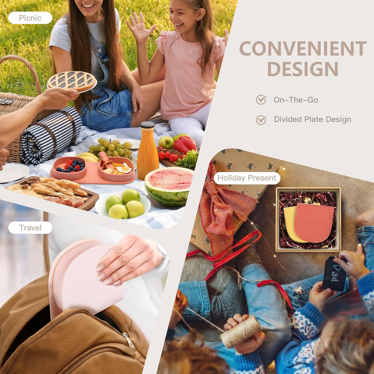 New baby silicone foldable plate bowl children's meal tray with fork and spoon outdoor travel children's silicone lunch box