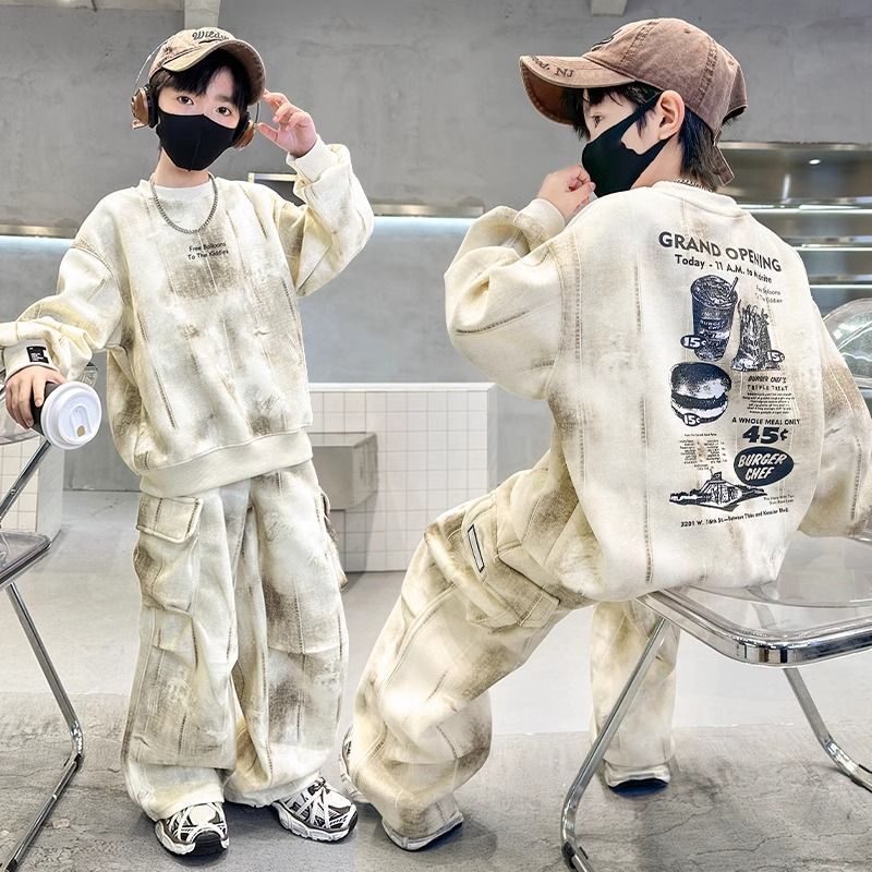 Boys' fall outfit set : new trendy streetwear style, kids' workwear, big kids' spring/autumn sweatshirt tracksuit