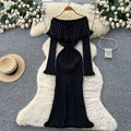 Goddess-style classy one-shoulder ruffles heavy-duty beading waist slimming lookelegantsilm knittingdress for women