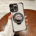 Four-corner electroplated glitter mirror phone case for apple 16 pro, iphone 12/11 with ring stand