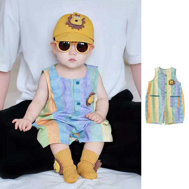 new summer sleeveless romper for boys and girls - lightweight casual dress with cartoon collar, cute vest bodysuit