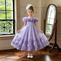 new arrivallonggirl dress stereo applique tutu tulle kids birthday princess dress flower girl wedding dress