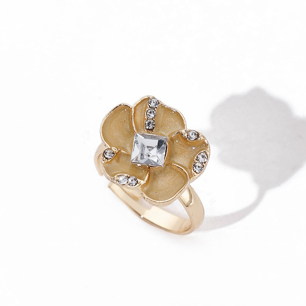 Fashion cross-border ins oil drop flower ring fashioneasiest for matchniche stylesense of design pearlescent opening adjustable hand jewelry