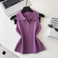K-style lapel half-zip sleeveless knitting vest women's spring summer light mature style casualpullover knitting shirt multi-color