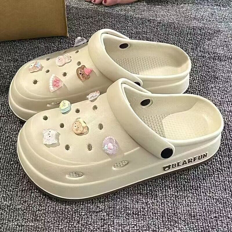 Thick sole crocs women's 2024 new arrivalsummeroutwearnon-slip beach toe-cap half-cool slippers women's feeling of stepping on shit