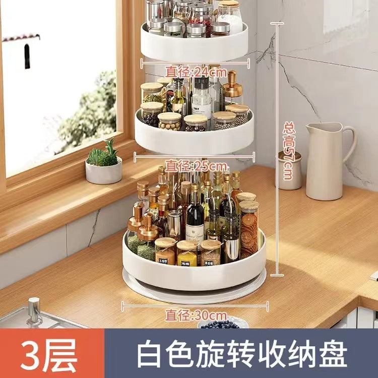 Kitchen spice rack - multifunctional countertop organizer for bottles, jars, and condiments - rotating storage shelf
